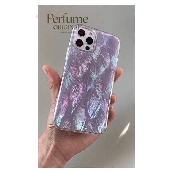 キラキラ天然シェル✨パープル 紫色 貝殻 オリジナル iPhoneケース【受注生産】カラフル 夏 海 スマホケース 9枚目の画像