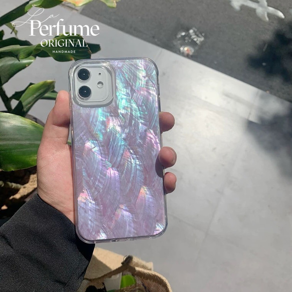 キラキラ天然シェル✨パープル 紫色 貝殻 オリジナル iPhoneケース【受注生産】カラフル 夏 海 スマホケース 14枚目の画像