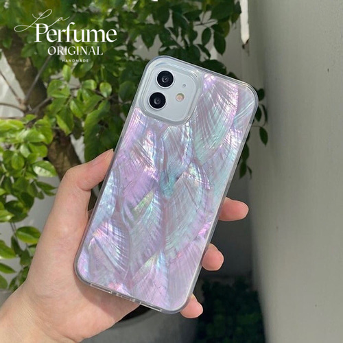 キラキラ天然シェル✨パープル 紫色 貝殻 オリジナル iPhoneケース