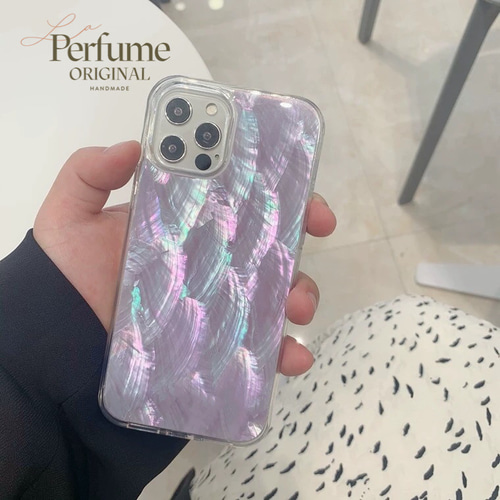 キラキラ天然シェル✨パープル 紫色 貝殻 オリジナル iPhone