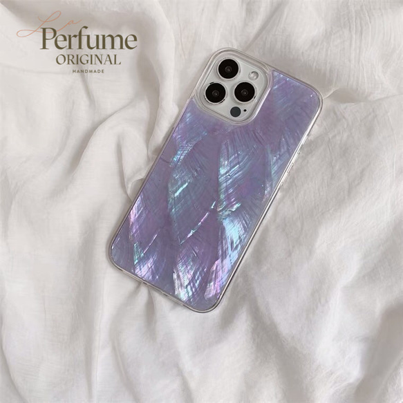 キラキラ天然シェル✨パープル 紫色 貝殻 オリジナル iPhoneケース【受注生産】カラフル 夏 海 スマホケース 5枚目の画像