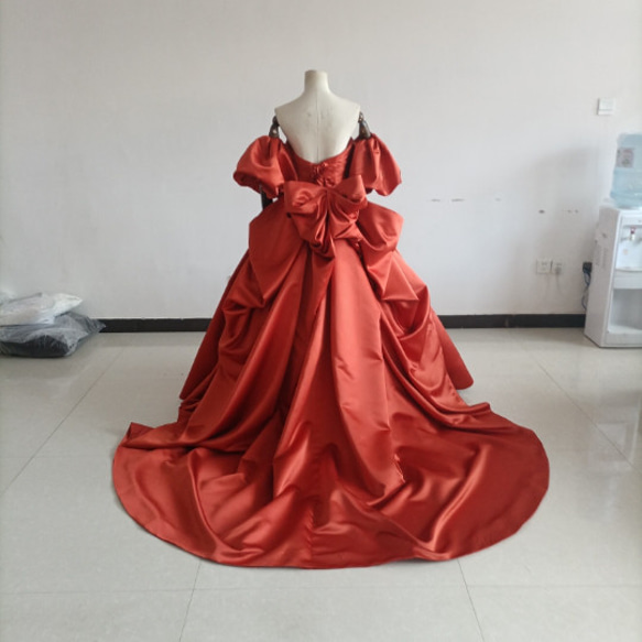 高質量！彩色禮服派對禮服兵馬俑V背美背絲帶/婚禮/招待會 第4張的照片