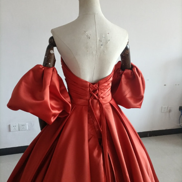 高品質！カラードレス パーティードレス テラコッタ Vバック 美しいバックリボン /結婚式/披露宴 パーティードレス ドレス