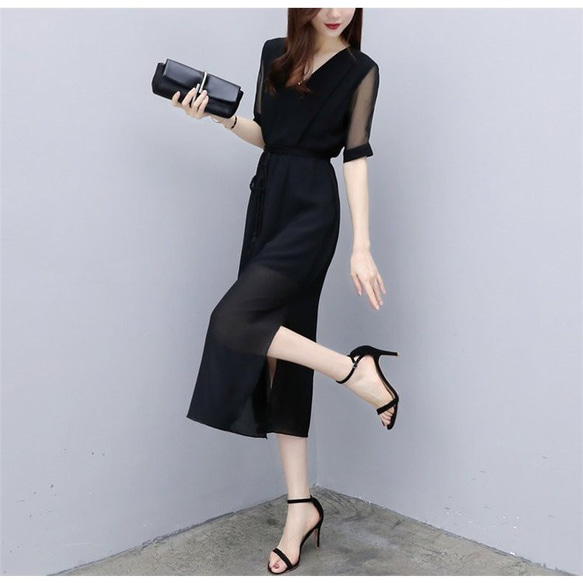 綺麗めワンピース 膝丈 ブラック ワンピース 膝丈 ワンピ レディース