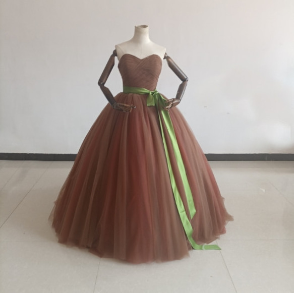 送料無料！クラシカル チュールカラードレス ブラウン/コーヒー色 ベア  