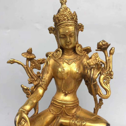 蔵出　チベット　ネパール？密教　仏教　アンティーク仏像　観音？薬師菩薩？真鍮製 チベット密教法具 ネパール 緑度母 仏像 福徳 仏教美術 真鍮製 23cm