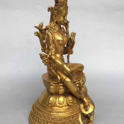 チベット密教法具 ネパール 緑度母 仏像 福徳 仏教美術 真鍮製 23cm
