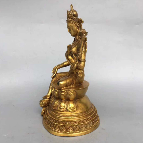 チベット密教法具 ネパール 緑度母 仏像 福徳 仏教美術 真鍮製 23cm