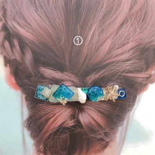 シーグラス マーメイド シェル バレッタ ヘアアクセサリー マリン 
