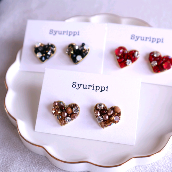 ♡ハンドメイド♡ビジューピアスイヤリング№833 ドットチュール ビジュー フラワー ピアス イヤリング