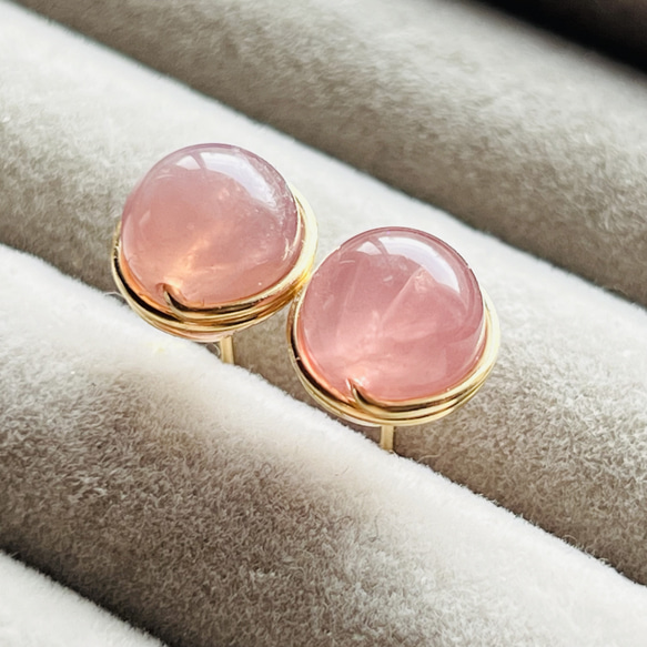 再販】 スターローズクォーツ 1粒ピアス スター効果 14kgf ピアス