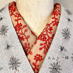 綿の刺繍半衿 茜色の綿刺繍 1枚目の画像