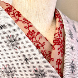綿の刺繍半衿 茜色の綿刺繍 2枚目の画像