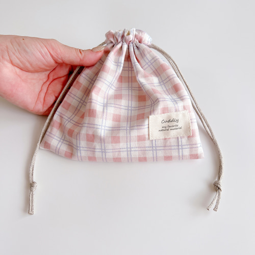 四角い巾着ポーチ□くすみカラー☆チェック柄/巾着袋 巾着袋 KOKORON