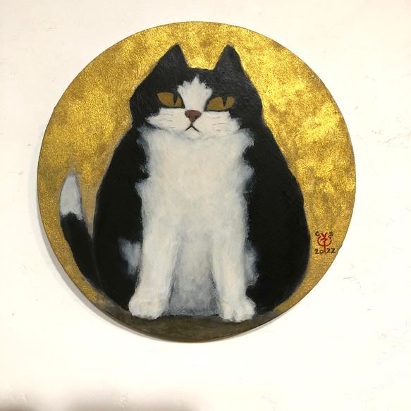 肉筆画  「そーねこ」 円型20／2682-002改 1枚目の画像