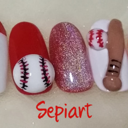 ジェルネイルチップ☆付け爪~野球応援ネイル~カラー、番号変更可能