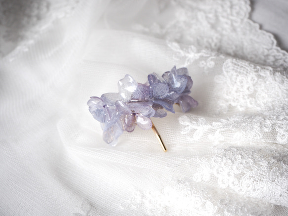 お花　紫陽花　ポニーフック　バレッタ　花　押し花　ドライフラワー　結婚式　浴衣 3枚目の画像