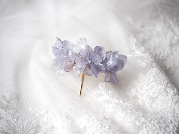 お花　紫陽花　ポニーフック　バレッタ　花　押し花　ドライフラワー　結婚式　浴衣 2枚目の画像