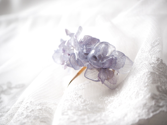 お花　紫陽花　ポニーフック　バレッタ　花　押し花　ドライフラワー　結婚式　浴衣 4枚目の画像