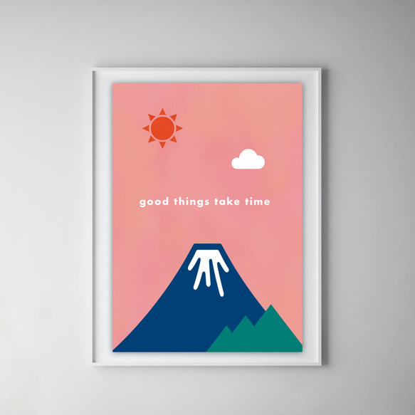 グラフィックデザインポスター good-time/リラックス 自然 空 夕日 山 風景 太陽 ピンク 青 ポップイラスト 5枚目の画像