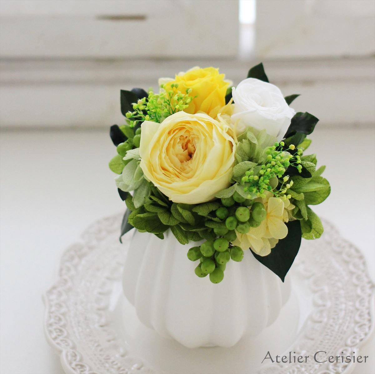 プリザーブドフラワー＜フルーレット＞イエロー バラ ミニアレンジ 【お祝い】傘寿 米寿