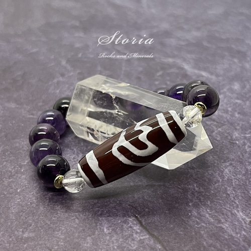 内面を輝かせて幸福へ導く 水蓮花天珠×ヒマラヤ水晶×アメジスト