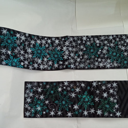 正絹名古屋帯　雪の結晶　ステンシルで染めました　雪の季節やクリスマスに 4枚目の画像
