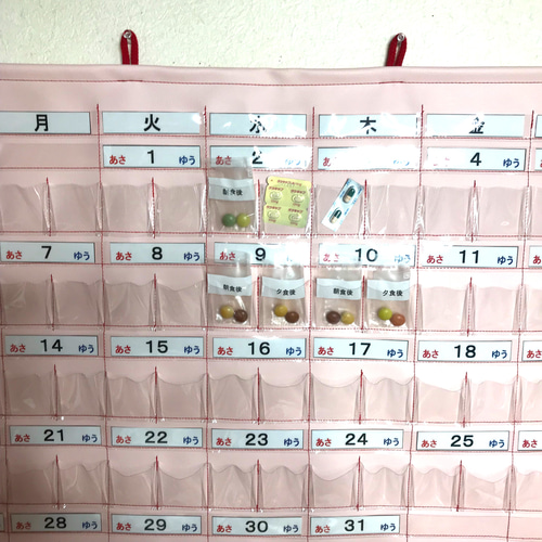 一目でわかるお薬管理 お薬カレンダー1ヶ月用 日付曜日取り外し
