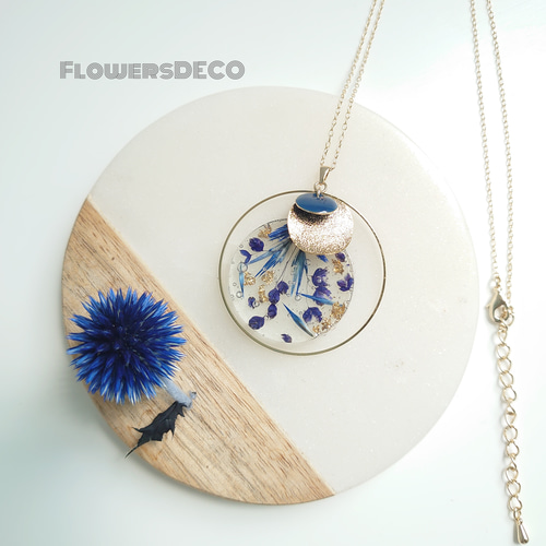 Blue Moon Frowers 瑠璃玉アザミ＆リンフラワーヒラリ【ネックレス 