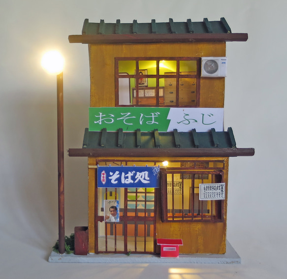 「リアル電飾」　下町のお蕎麦やさん　着色済・組立キット　ジオラマ　ミニチュア 1枚目の画像
