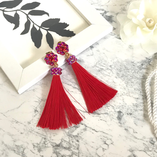 赤　タッセル　 ロング　ピアス　イヤリング　フラメンコ　社交ダンス　ベリーダンス 赤 タッセル ロング ピアス イヤリング フラメンコ 社交ダンス ベリー