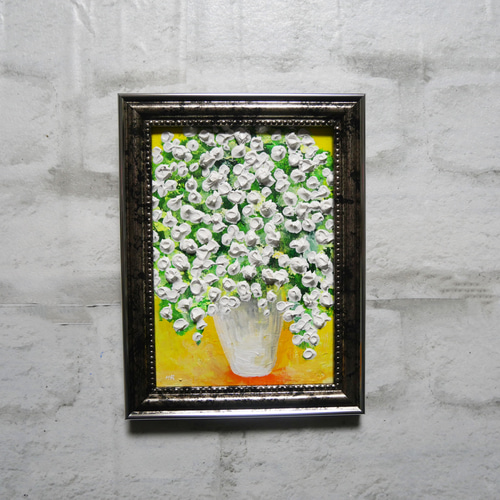 油絵 ミニ絵画2L【かすみ草】 絵画 HR 通販 14418579｜Creema(クリーマ)