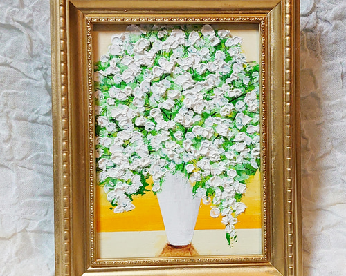 油絵 ミニ絵画 【かすみ草】 絵画 HR 通販 14418579｜Creema