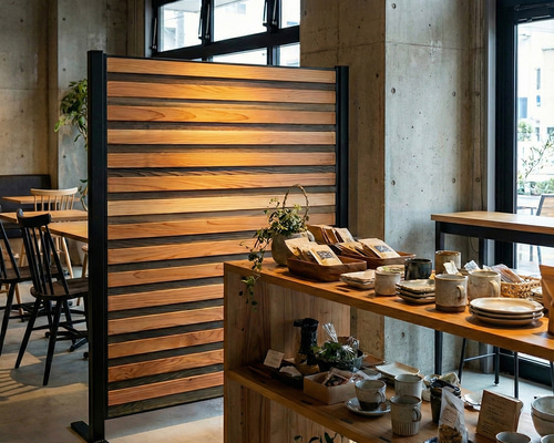 本物の木のパーテーション【SHIMA】幅123㎝ 無垢の木とアイアンの