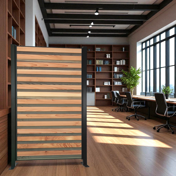 本物の木のパーテーション【SHIMA】幅95㎝ 無垢の木とアイアンの