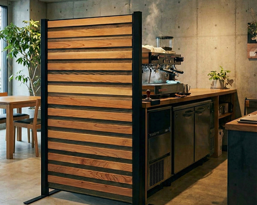 本物の木のパーテーション【SHIMA】幅95㎝ 無垢の木とアイアンの