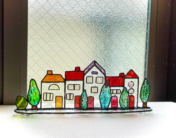 可愛いハウスの街並み　ステンドグラス 4枚目の画像