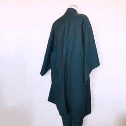着物リメイク 男性 着物袖 作務衣コート ロング 紺色 無地 和装 着物コート ガウンコート 和装コート(B711) 7枚目の画像