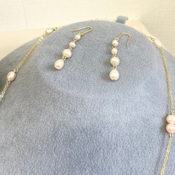 促銷價★ 正式配件❤️ 2 件套❗️ 淡水珍珠2 路長項鍊和耳環淡橙色（長72 厘米） 第12張的照片