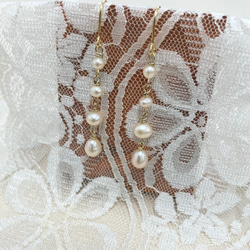 促銷價★ 正式配件❤️ 2 件套❗️ 淡水珍珠2 路長項鍊和耳環淡橙色（長72 厘米） 第5張的照片