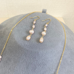 促銷價★ 正式配件❤️ 2 件套❗️ 淡水珍珠2 路長項鍊和耳環淡粉色（長84 厘米） 第7張的照片