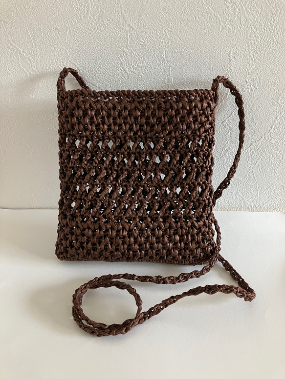かぎ針編み 模様編み ペタンコ ショルダー バッグ 6枚目の画像