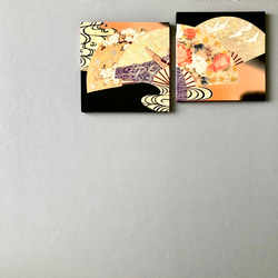 着物のファブリックパネル　輝く扇に花々（２枚セット）　サスティナブル  着物リメイク　インテリア　正月飾り　 8枚目の画像