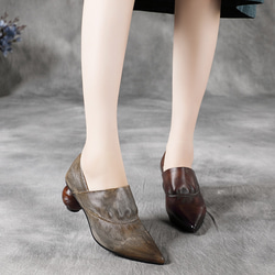 ♥秋冬手工新款♥女士真皮壓花鞋高跟鞋22.5cm-25cm #577 第7張的照片