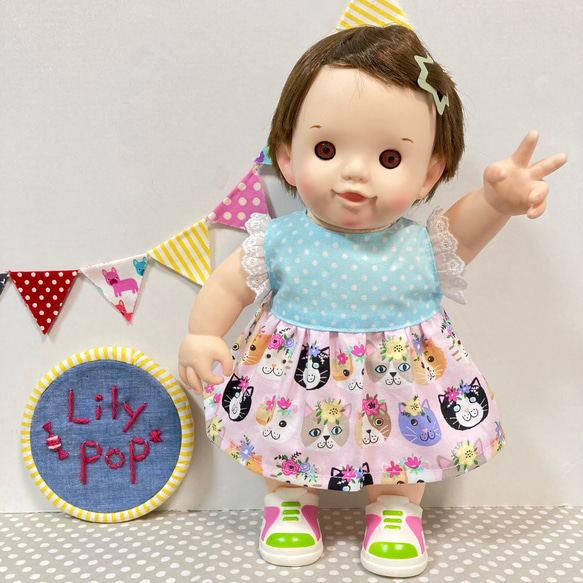 NEWカラー】花冠ネコちゃんワンピース♡ ぽぽちゃん 服 USAコットン 