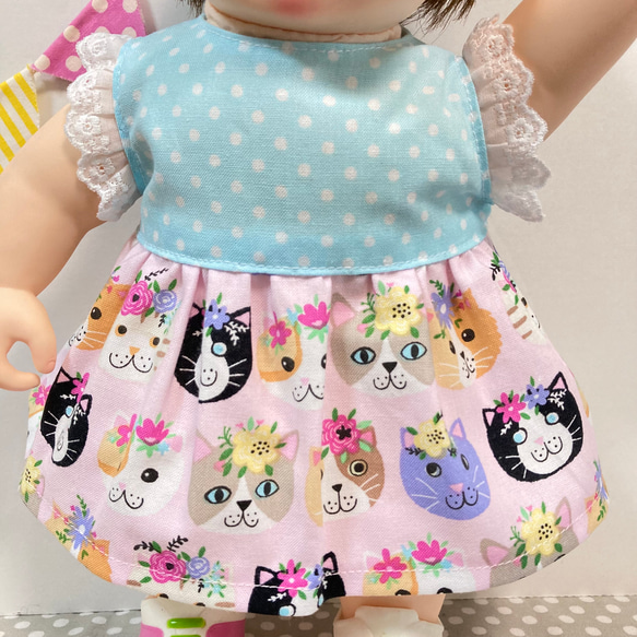 【NEWカラー】花冠ネコちゃんワンピース♡　ぽぽちゃん　服　USAコットン 2枚目の画像