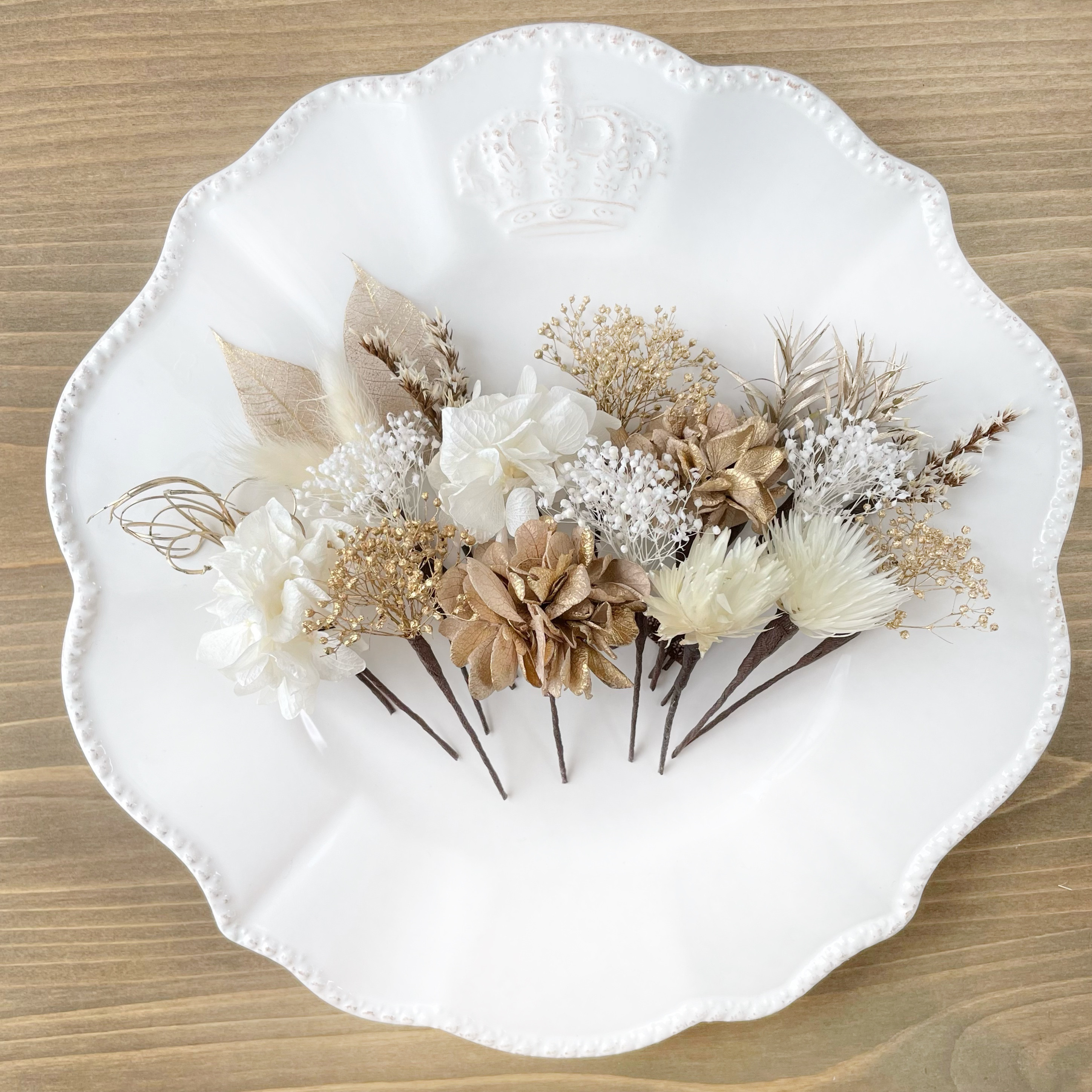 ヘッドドレス♡髪飾り　シャンパンゴールド* 花　プリザーブドフラワー  ドライフラワー　結婚式　成人式　卒業式