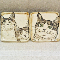 ミックスネコ　なかよし二匹　角皿・豆皿　小さいお皿　ねこ・猫　手作り陶芸・陶器　食器 8枚目の画像