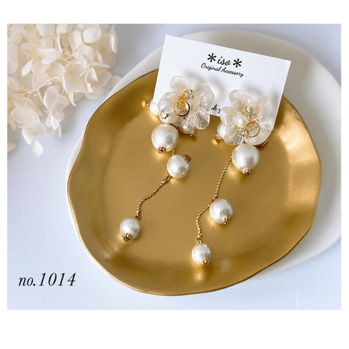 2way クリアフラワー×コットンパールピアス/イヤリング ピアス 