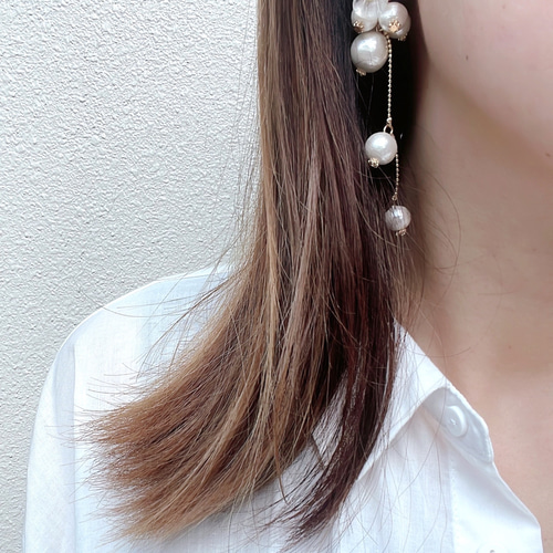 2way クリアフラワー×コットンパールピアス/イヤリング ピアス 